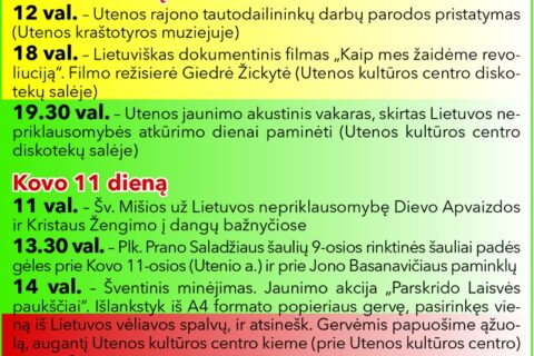Kovo 11-osios renginių Utenoje netrūks