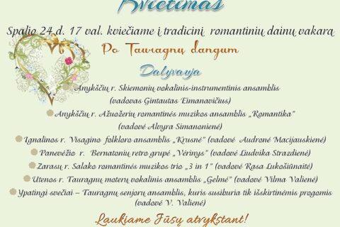 Į Tauragnus kviečia romantinių dainų vakaras