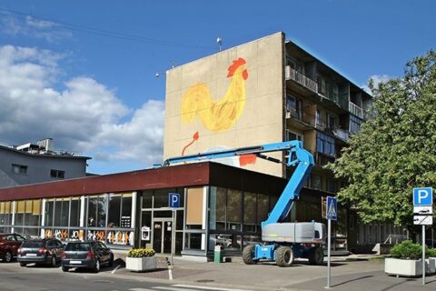 Anykščių centre piešiamas gatvės meno kūrinys