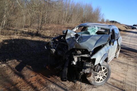 Avarija žvyrkelyje: automobilis trenkėsi į medį