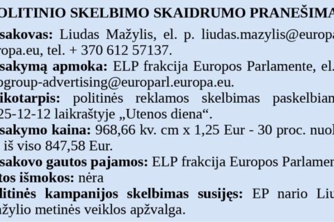 Politinio skelbimo skaidrumo pranešimas
