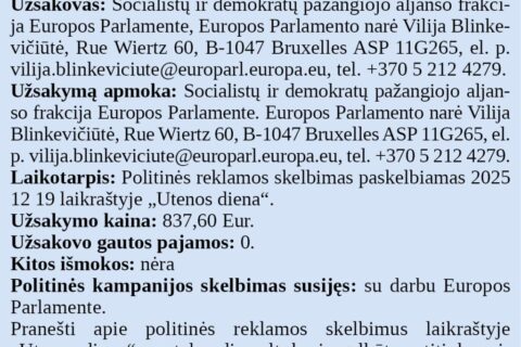 Politinio skelbimo skaidrumo pranešimas
