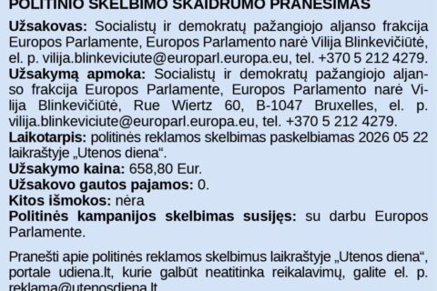 Politinio skelbimo skaidrumo pranešimas