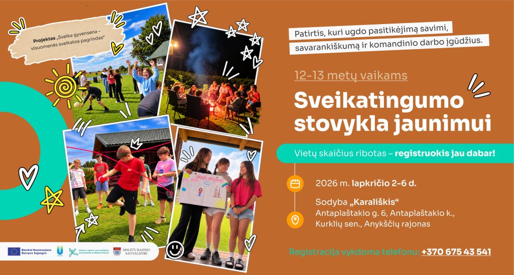 Utenos, Anykščių ir Molėtų rajonų vaikai kviečiami į nemokamą sveikatingumo stovyklą