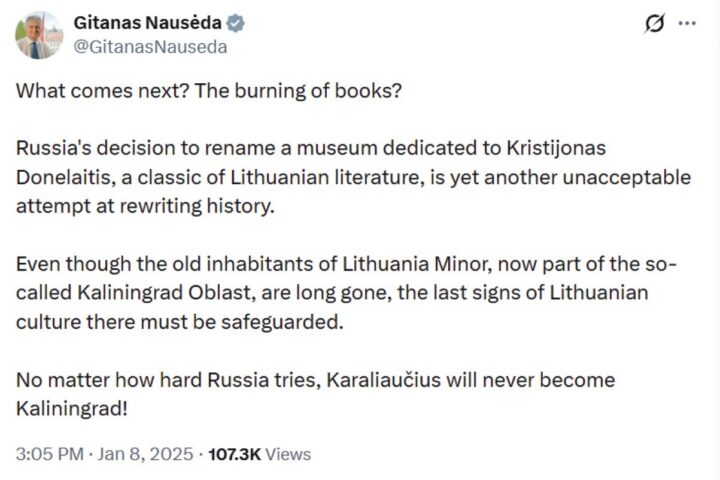 Kaip iš prezidento G. Nausėdos įrašo socialiniuose tinkluose Rusija sukūrė istoriją apie teritorinę grėsmę Kaliningradui